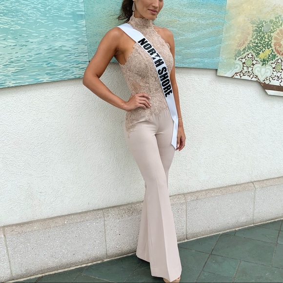 Nude Beige Cream Jumpsuit Lace Pageant Interview - Picture 4 of 5